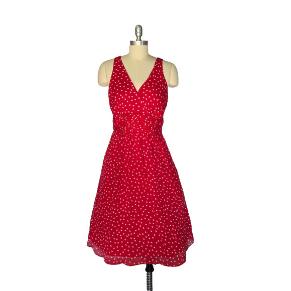 Vintage Y2K does 50s Red Polka Dot Fit & Flare Dress Size 6 V Neck Pin Up Retro - Picture 2 of 9